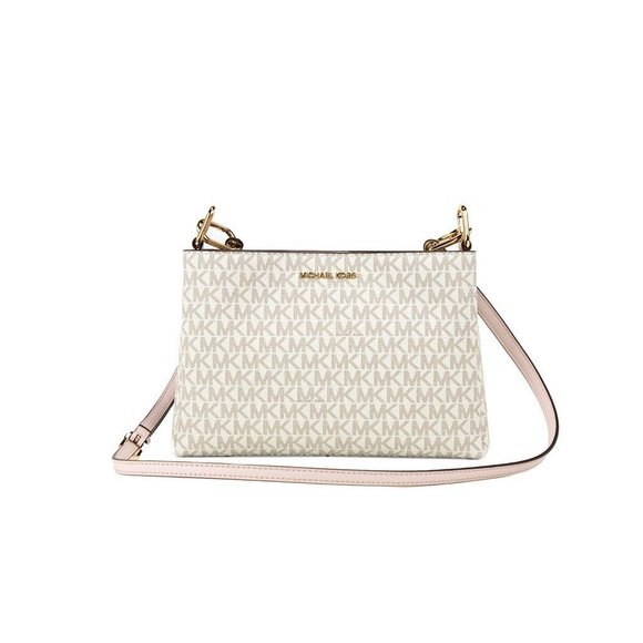 NEW Michael Kors Trisha Triple Compartment Crossbody Bag Vanilla Powder Pink PVC - Picture 12 of 13